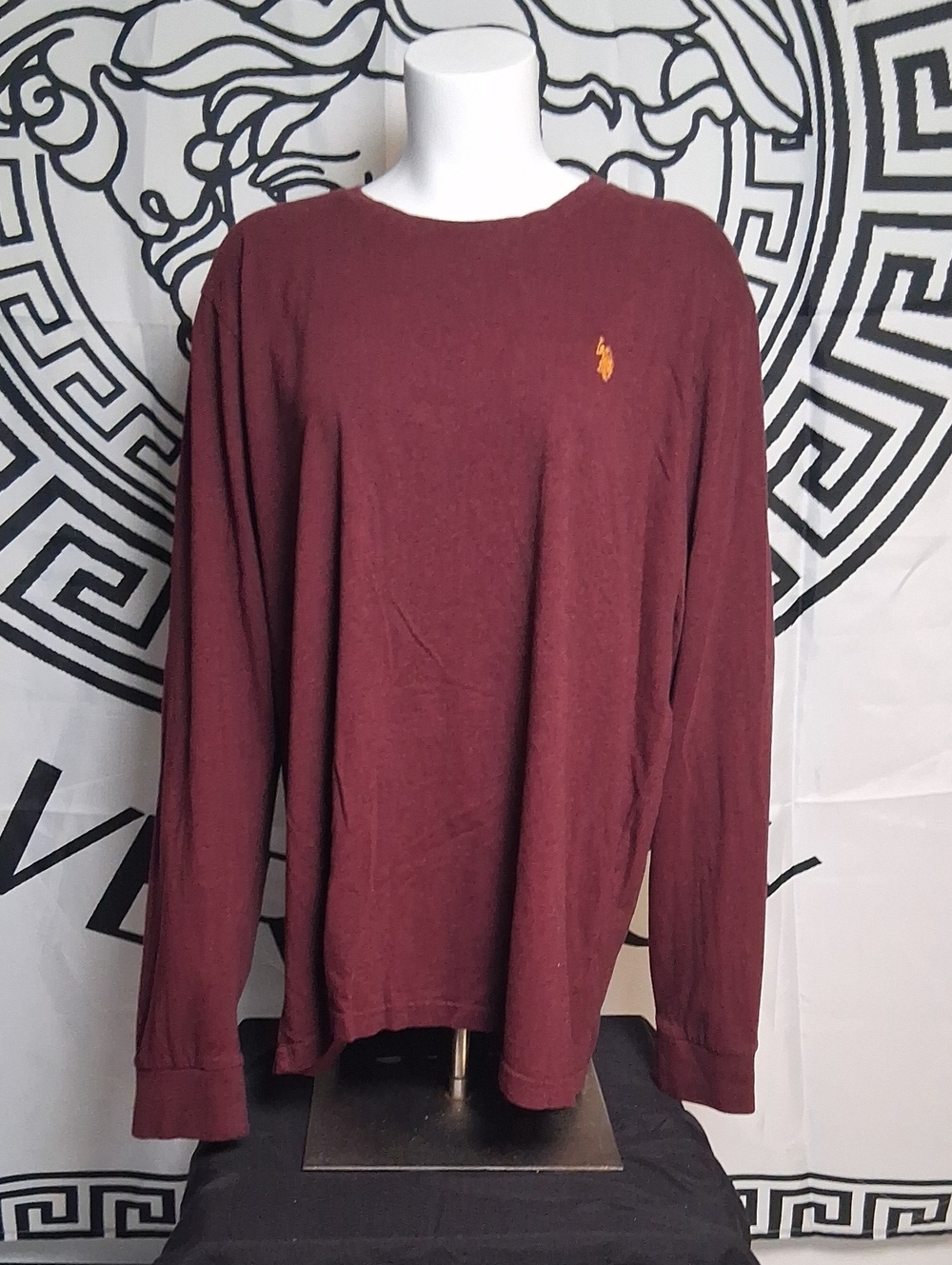 U.S. Polo Assn. Long-Sleeve Crewneck Shirt - Burgundy with Gold Logo